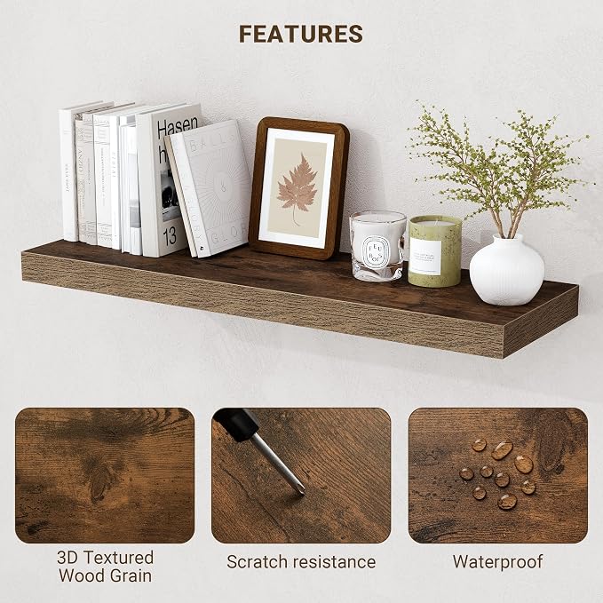 Acovy 48 Inch Floating Shelves, Wooden Shelves - Image 5