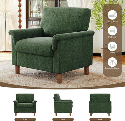 Mid Century Modern Accent Chairs Set of 2, Chenille Comfy Living Room Arm Chairs - Image 9
