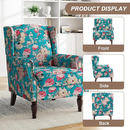 Pia Ricco Set of 2 Floral Accent Chairs, High Back Upholstered Armchairs - Image 3