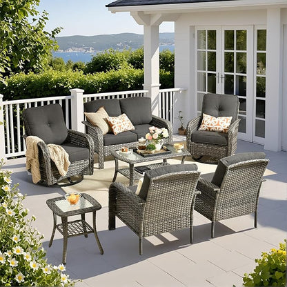 Weaxty 7 Pieces Patio Furniture Set, Wicker Outdoor Swivel Rocking Chairs by Eco-ChicLivingBeautifullyAffordable