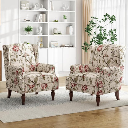 Pia Ricco Set of 2 Floral Accent Chairs, High Back Upholstered Armchairs by PiaRicco