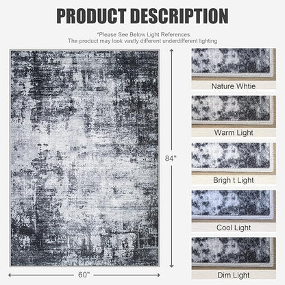 5x7 Area Rug Living Room Rug: Washable Modern Abstract Soft Thin Rug Indoor - Image 2