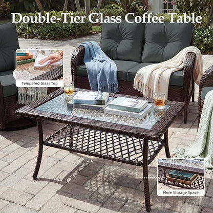 UPHA 5 Pieces Patio Furniture Sets, Wicker Outdoor Loveseat Sofa Set - Image 7