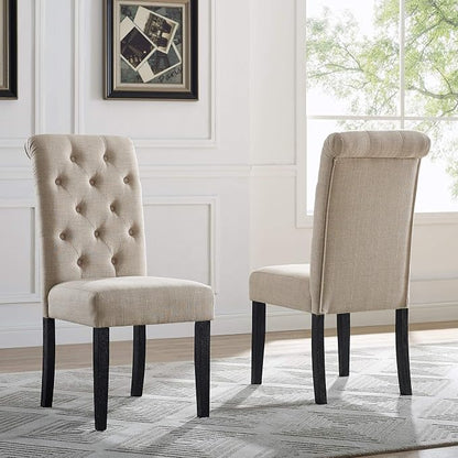 Roundhill Furniture Leviton Solid Wood Tufted Parsons Dining Chairs - Image 3