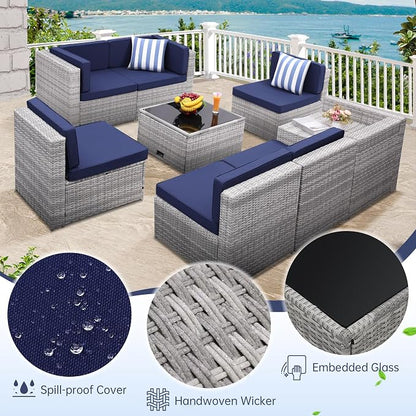 KROFEM 8-Piece Patio Furniture Set, Outdoor Wicker Rattan Sectional - Image 5