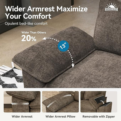 SUNSHINE VALLEY 3 Piece Living Room Sofa Furniture Set, Chenille Modular 2 - Image 4