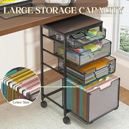 Sbanmao Rolling File Cart with 4 Storage Drawers, Mobile File Cabinet with - Image 3