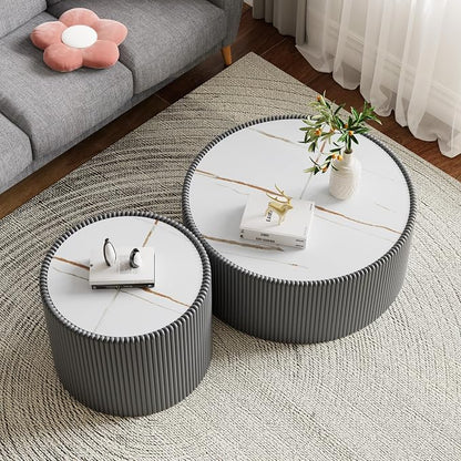 Round Marble Coffee Table Set of 2, 2 Piece White Coffee Table and End Table Set - Image 4