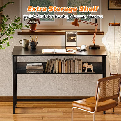 Huuger Folding Desk with Storage Shelf, 39.3 Inch Foldable Computer Table - Image 6