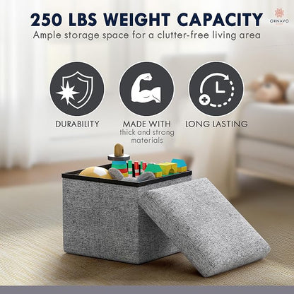 Ornavo Home Small Storage Ottoman Foldable Collapsible Cube Square Linen - Image 7