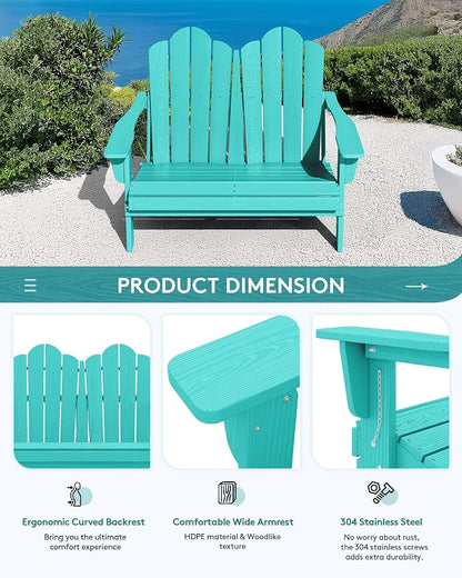 SERWALL Folding Adirondack Bench, HDPE All-Weather Adirondack Loveseat - Image 6