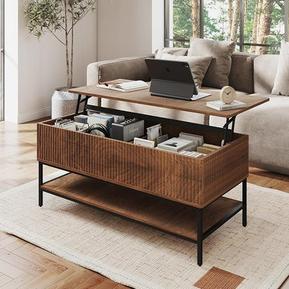 Walnut Coffee Table with Storage, Rectangle Lift Top Coffee Table, Modern Wood by BIZOEIRON