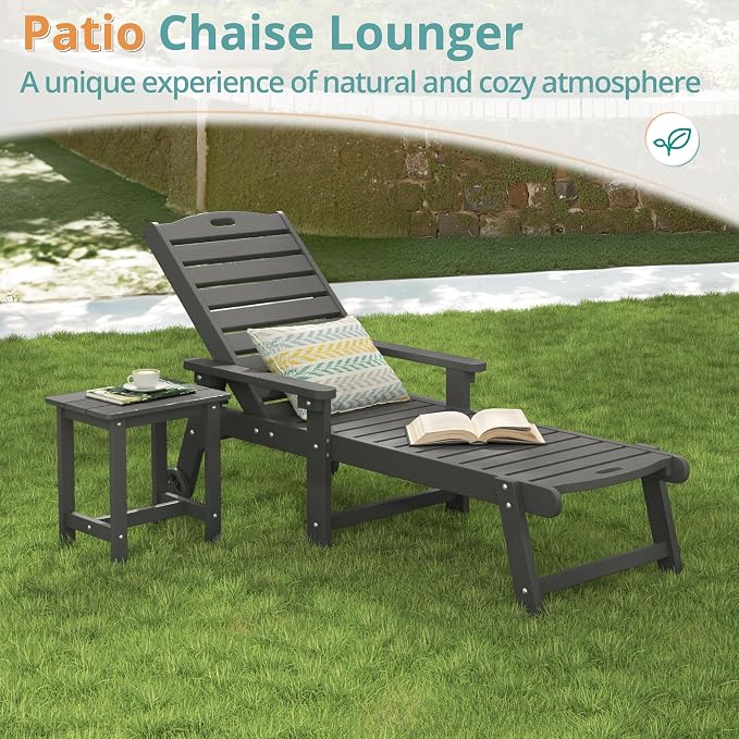 LUE BONA Lounge Chair Outdoor Set of 2, HDPS Chaise Lounge Outdoor - Image 3