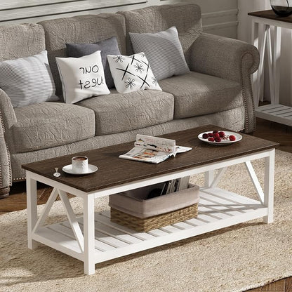 ChooChoo Farmhouse Coffee Table, Rustic Vintage Living Room Table - Image 4
