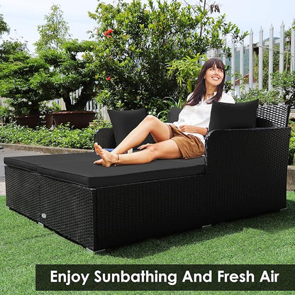 Tangkula Outdoor Rattan Daybed, Wicker Furniture - Image 4