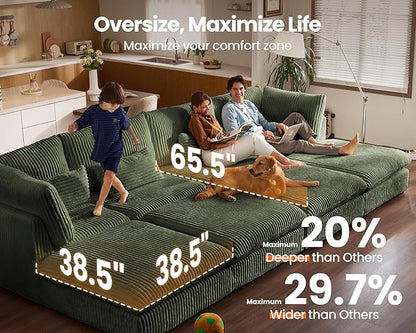 115" Oversized Corduroy Couch Modular Sectional Sofa, Washable Cloud Couch - Image 3