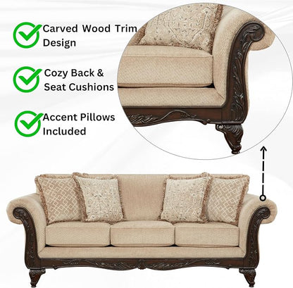 Hernen Carved Wood Frame Sofa - Image 5