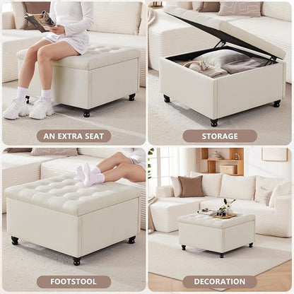 Weture 30 Inch Large Square Storage Ottoman Coffee Table, Oversized Square - Image 4