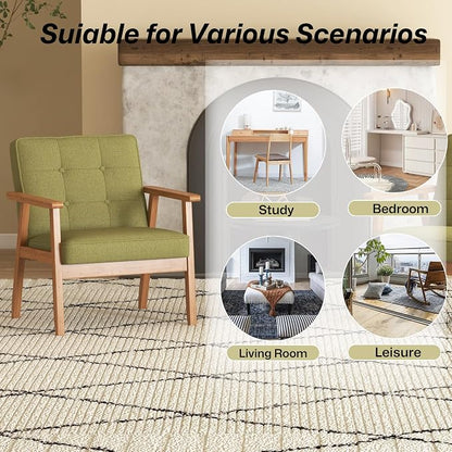 Modern Accent Chair with Arm Rest, Upholstered Linen Fabric Leisure Side Chair - Image 9