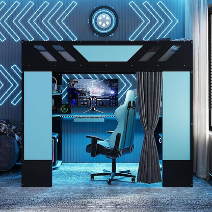 Full Size Wood Loft Bed with Built-in Workstation, Smart Storage, RGB Lighting - Image 3