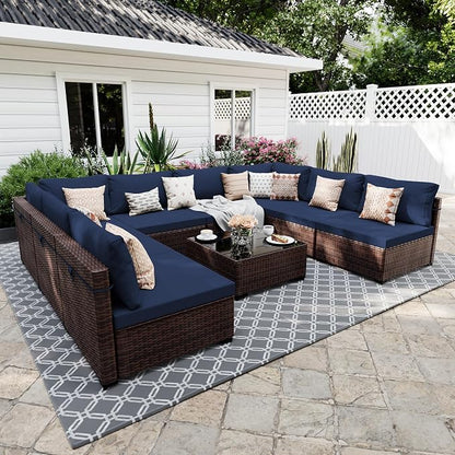 UPHA 9 Pieces Patio Furniture Sets, Wicker Outdoor Sectional Sofa Couch by UPHA