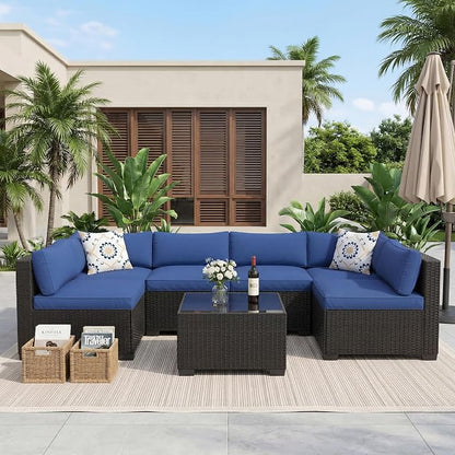 GarveeHome 7-Piece Modular Outdoor Patio Set, Sectional Rattan Wicker Sofa - Image 8