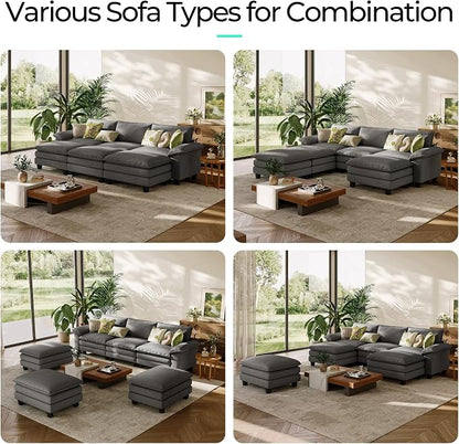 LINSY HOME 123" Modular Sectional Sofa, 3-Seat Corduroy Modern Cloud Couch - Image 7