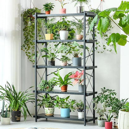 HCHQHS Bookshelf, 5-Tier Industrial Bookcase, Freestanding Tall Bookshelves - Image 8