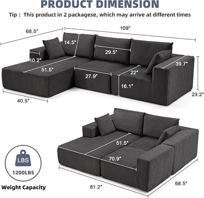 108” Modular Sectional Sofa, Cloud Sectional Couch - Image 3