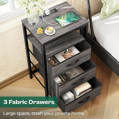 Huuger Nightstand with Charging Station, 27.6 Inch End Table Bedside Table with - Image 5