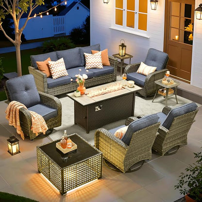 ovios 9 Pieces Patio Furniture Set, Outdoor Wicker Sofa Couch by OVIOS