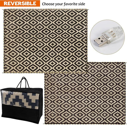 SAND MINE Reversible Mats with Led Strip Lights, Plastic Straw Rug, Modern Area - Image 3