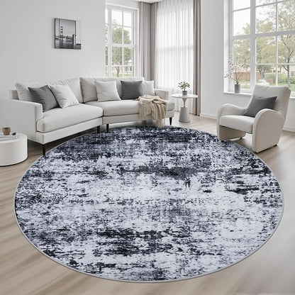 Round Area Rug for Living Room: 8 ft Washable Modern Abstract Soft Thin Rug by FXRHLP