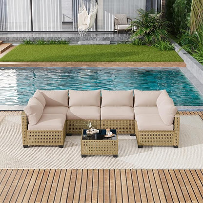 LOUVIXA 7 Piece Outdoor Patio Furniture Set, Outdoor Sectional Sofa, Wicker - Image 9