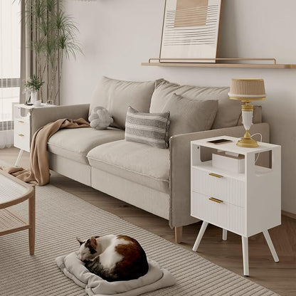 JOONEE White Nightstand with Charging Station and LED Lights, Modern Bedside - Image 3