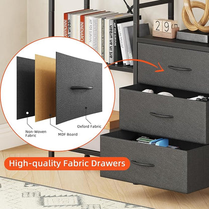 AFLUI Triple Bookshelf with 3 Fabric Drawers, 5-Tier Book Shelf and 10 Display - Image 5
