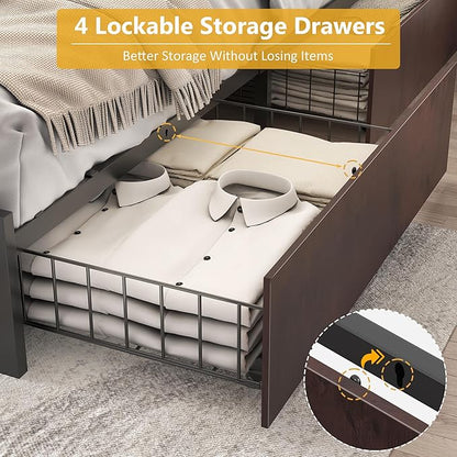 Lifezone Full Bed Frame with 2-Tier Storage Headboard, Metal Platform Bed Frame - Image 6
