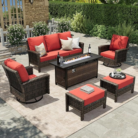 HERA'S HOUSE Red Patio Furniture Set, 6-Piece Outdoor Seating Conversation Sets by HERASHOUSE