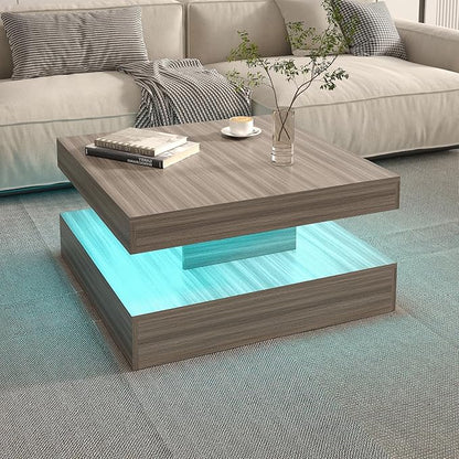 HedoAjim LED Coffee Table for Living Room, Living Room Table 2-Tier Square by HedoAjim