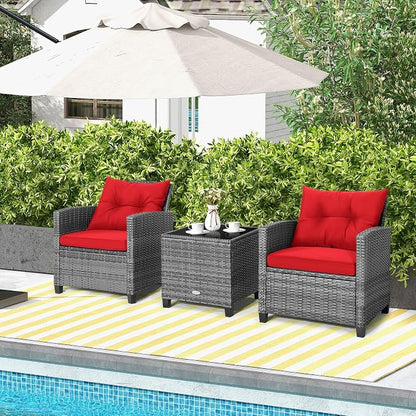 Tangkula 3 Pieces Patio Furniture Set, Outdoor PE Rattan Conversation Chair Set - Image 2