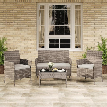 4-Piece Outdoor Furniture Set, PE Rattan Wicker Chairs - Image 7