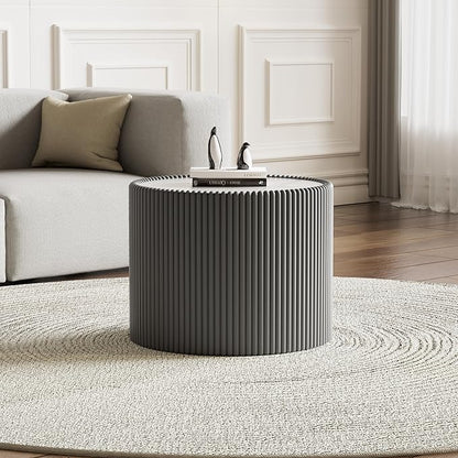 SSLine Round Drum Coffee Table Modern Sintered Stone Top Side End Table in Grey by SSLine