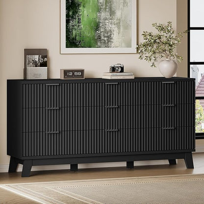 BORNOON 63" Long Dresser for Bedroom, 9-Drawer Fluted Dresser, Extra-Wide Wood by BORNOON