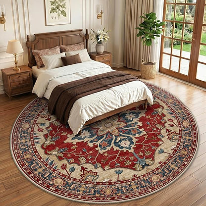 RELEANY Area Rugs Round 10ft Washable Non-Slip, Floral Vintage Distress Print - Image 2
