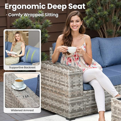 ovios 6 Pieces Patio Furniture Set, Outdoor Wicker Sectional Sofa - Image 5