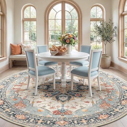 RELEANY Area Rugs Round 10ft Washable Non-Slip, Floral Vintage Distress Print - Image 3