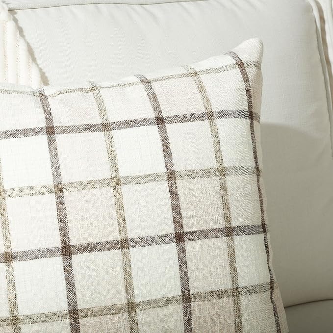 Stellhome Pack of 2 Linen Buffalo Check Decorative Throw Pillow Covers - Image 4