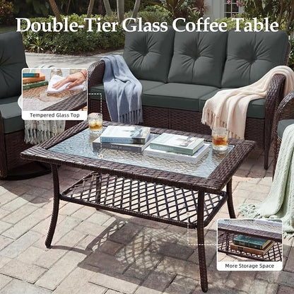 UPHA 5 Pieces Patio Furniture Sets, Wicker Outdoor 3-Seat Sofa Set - Image 7