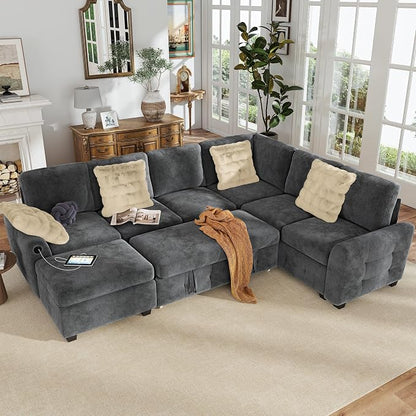 Hanherry Sectional Couch with Pull Out Sofa Bed, Chenille Sleeper Sofa with by Hanherry