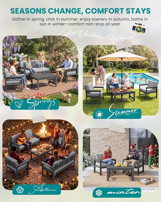 SERWALL 4 Pieces HDPE Outdoor Sofa Set - Image 7